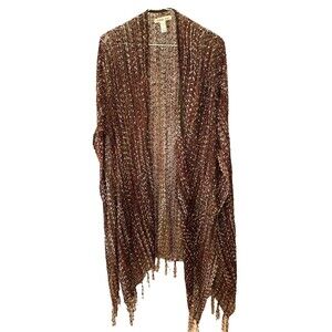 Indigo Soul Kimono Wrap Brown Orange Colorful Floral Embroidery Rayon/Nylon Lge